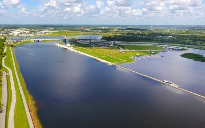 View of the Nathan Benderson Park Finish Tower from the sky